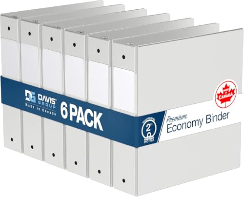 Premium Economy 2-Inch Binders, 3-Ring Binders for School, Office, or Home, Colored Binder Notebooks, Pack of 6, Round Ring, White by Davis Group - Used condition - CA$11.94