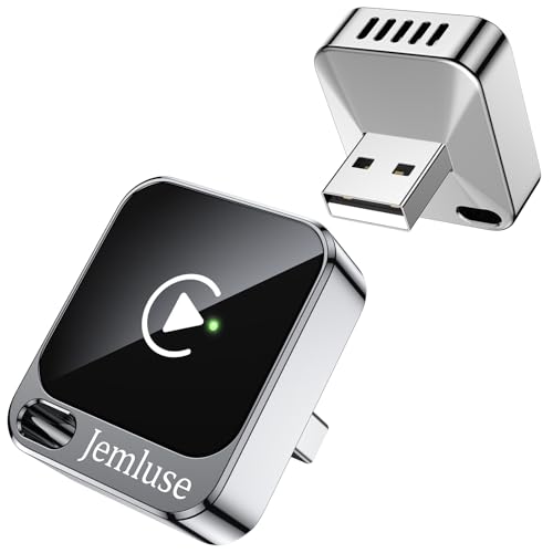 Image of Jemluse Wireless CarPlay Adapter for Apple - Mini Size, Fast Stable Connection Convert Wired to Wireless Car Play Dongle for iPhone iOS 10+, Plug & Play for Cars from 2016+ w /USB-C (Silver)