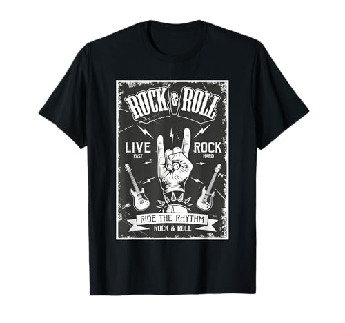 Rock N Roll Hand Sign Rock-On Guitar Music Band Concert 80s T-Shirt