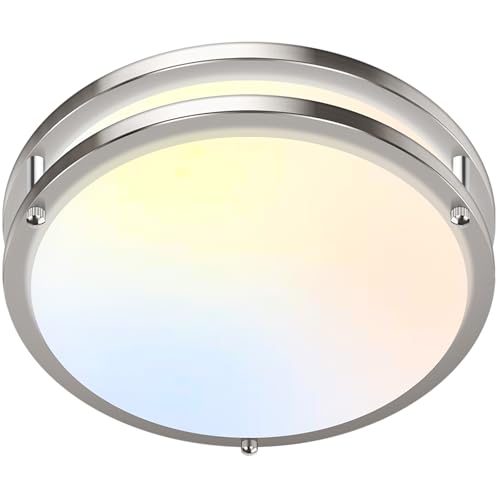 Image of GoBright 10 inch Dimmable LED Ceiling Light Fixture, 1-Pack 36W Super Bright 3600 Lumens Brushed Nickel Flush Mount Light Fixture, 2700K-6500K Adjustable Ceiling Lights for Bedroom, Kitchen, Bathroom