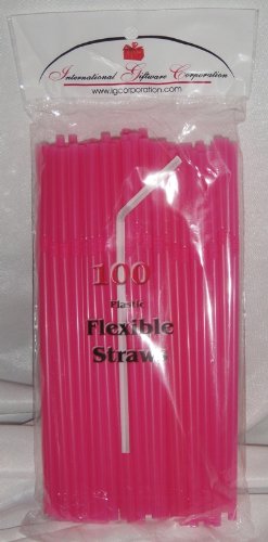 IGC Pitillos Flexibles de Plástico Rosa - 100 unidades miniatura 1