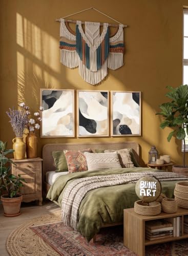 Image of BLINKART Set of 3 BLACK BEIGE LANDSCAPE Natural Brown Frame Painting for Wall Decoration - Modern Art Wall Decor Framed Painting for Living Room Bedroom - Framed Wall Posters /Paintings (8X12 inch)