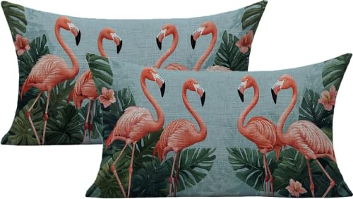 Housse de coussin extérieur 50x70cm bleu lin imperméable lot de 2 - 2