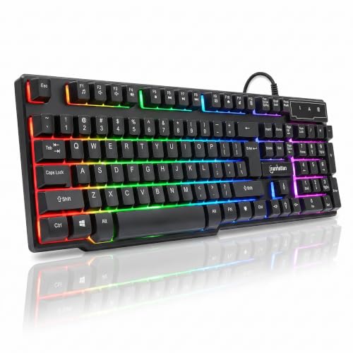 Image of MANHATTAN RGB LED USB Gaming Keyboard - Full Size, Rainbow Backlight, Spill-Resistant, Quiet Keystrokes, 12 Multimedia Function Keys, for Computer, PC, Desktop, Gamer - 3 Yr Mfg Warranty - 180603