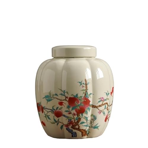 Yang11fan Red Ceramic Pumpkin Loose Tea Canister With Sealed Lid Household Practical(Red)