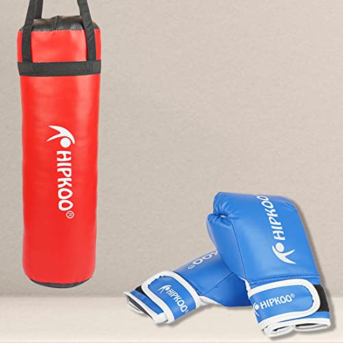 Image of Hipkoo Sports Boxing Combo Set | 1 Unfilled Punching Bag (3 ft) and 2 Boxing Gloves | Ideal for Men & Women for Boxing Training Gloves & Bag, MMA, Kickboxing and Sparring (Red & Blue)