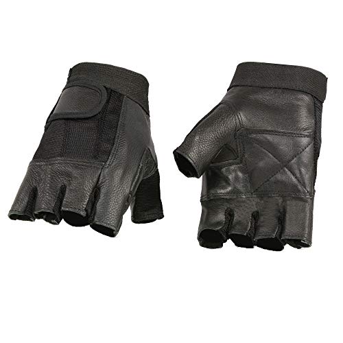 Insane Bikers Mens Leather and Mesh Black Fingerless Glove with Padded Palm (5X-Large)