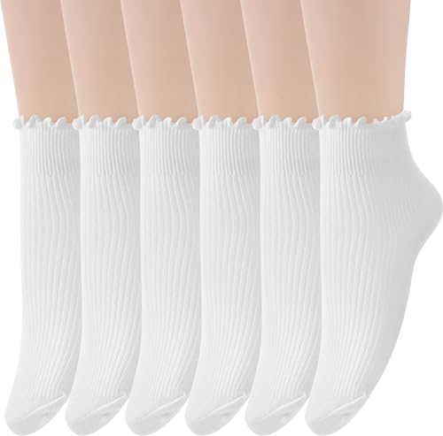 Image of 3 Pcs Ankle Soft Frilly Socks for Girls,White Ruffle Sock for Girls Ruffle Socks for Women Suitable for Casual, Comfort Breathable