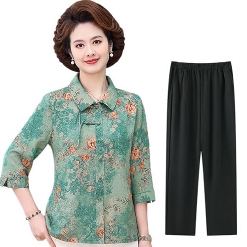 Costume chinois Tang pour femme ensemble 2 pièces chemisier fleuri infroissable