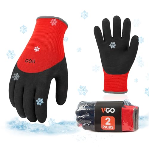 Vgo... 2-Pairs Freezer Winter Work Gloves, Double Lining Rubber Latex Coated for Outdoor Heavy Duty Work (Size XL, Red, RB6032)