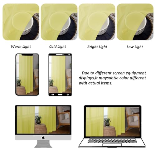 Image of Chyhomenyc Sheer Valances for Windows, Light Filtering Small Window Curtains for Living Room Bathroom Cafe Laundry Basement, Modern Top Dual Rod Pocket Voile Curtain, 42Wx14L inches, Lemon, 2 Pieces