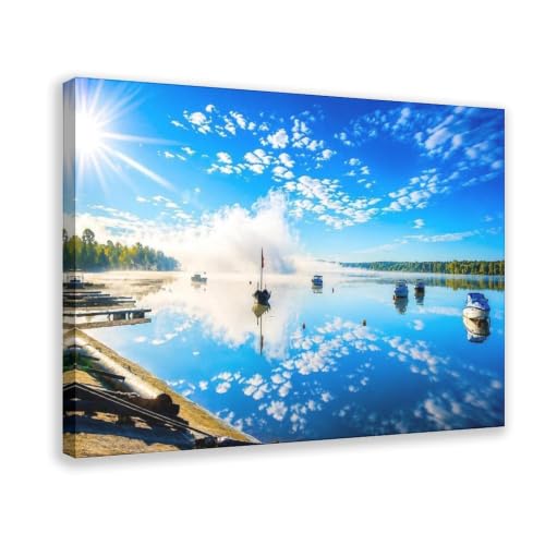 Toile reflet de lac et ciel bleu impression d'art paysage naturel
