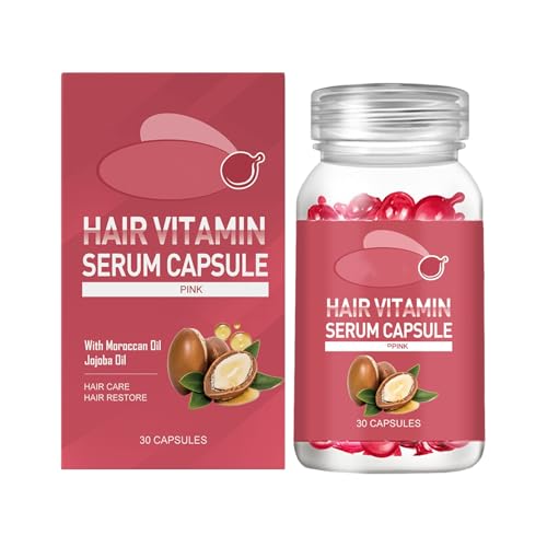 Hair Vitamin Serum Capsules, No-Rinse Women Hair Care Oil Capsules for Dry, Frizzy Hair (Red)