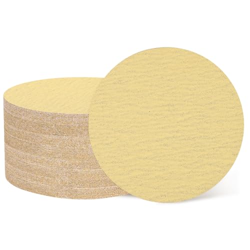 sourcing map 50 Pcs 125mm (5 Inch) Sanding Discs, 120 Grit Hook and Loop Sandpaper, No-Hole Aluminum Oxide Orbital Sander Sandpaper for Woodworking Automotive Metal Polishing, Yellow