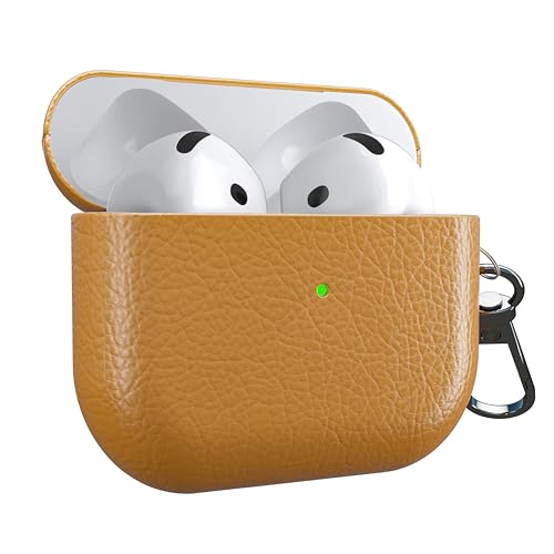 MyGadget Cover Rigida Compatibile con Apple AirPods 4 [ 2024 ] - Custodia Finta Pelle per Cuffie Auricolari - Case con Skin Antiurto - Marrone Chiaro