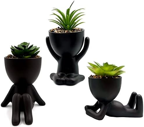 HNG KIANG HU 3 PCS Cute Artificial Succulent Plants with Creative Human Shaped Pots,Ceramic Potted Fake Succulents Home Decor Office Decor for Women