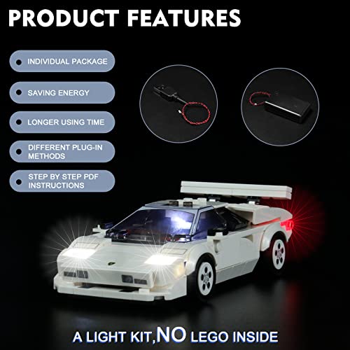 Image of BrickBling LED Light Kit for Lego Speed Champions Lamborghini Countach 76908 Building Kit, Lighting Set Compatible with Lego 76908 (Without Model)