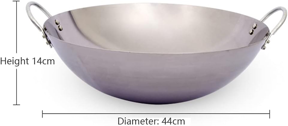 Thick Stainless Steel Double Ear Wok with Lid for Commercial 40cm Heat Evenly Non-Magnetic Non-Stick Wok Less Oily Smoke Suitable for Hotel,Canteen,Restaurant