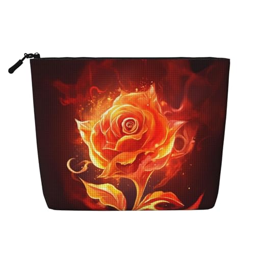 BSCKKDMN フレイムローズメイクアップバッグ、女性用、防水リネントラベルコスメティックケース、軽量ジッパー、旅行用トイレタリーバッグ、オーガナイザー、メイクアップブラシ、ストレージバッグ