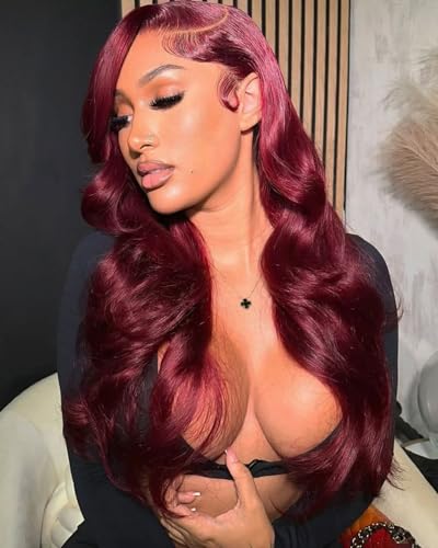 Ruiieea 99J Burgundy Lace Front Wig Synthetic 13x4 Lace Front Wig Body wave Lace Frontal Wig for Women Glueless Daily Use 26 Inch