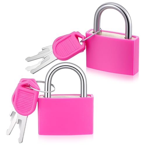 FNANJWQ 2Pcs Gym Locker Lock with Key, Large Pink Heavy Duty Waterproof Padlocks Aluminum Locker Lock, Waterproof Padlock for Shed Gate Small Cabinets Drawers