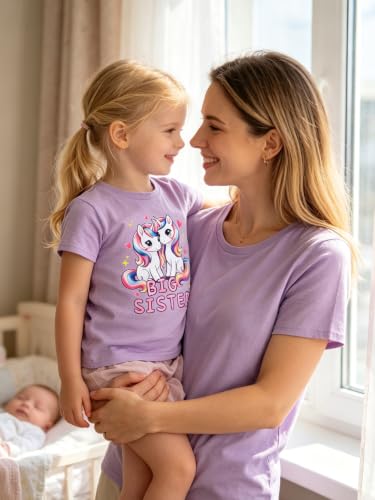 Image of Funnycokid Big Sister Shirts for Girls Pregnancy Announcement Toddler Promoted to T-Shirt 1-7 Years