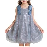 Girls Sequins Mesh Summer Mini Dress Layered A-Line Loose Crewneck Sleeveless Party Dress for 2-10 Years