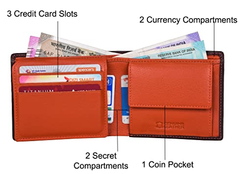 Kyle Leather Wallet for Men, Brown/Orange, Contemporary3