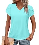 WIHOLL Business Casual Tops for Women Summer Shirts Short Sleeve Loose Fit V Neck Fashion Clothes Date Outfits Teacher Outfits LightGreen XL