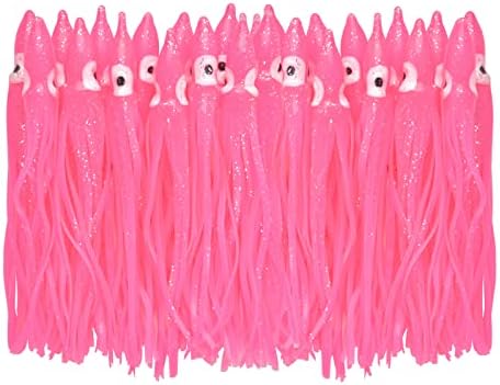 Fishing Squid Skirts Lures Octopus Skirts Trolling Lures Soft Plastic Lures Fishing Tackle Squid Skirts Fishing Bait for Saltwater Bass Salmon Trout (Pink, 2.75in - 30pcs)
