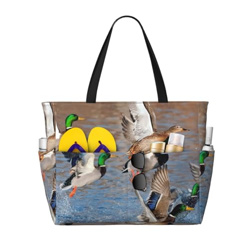 Grand sac de plage canards colverts et sac à bandoulière imprimé pour femme