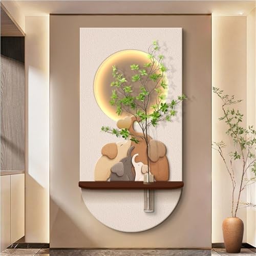 Sandstone Elephant Wall Art Decor, Plug-in Power Supply Hanging Painting