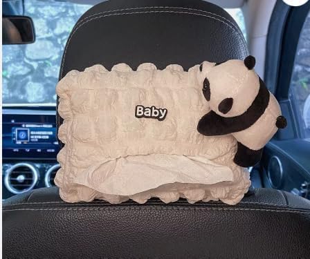 Bitrexup Cute Panda Shape Soft Plush Car Tissue Box Trash Can Interior Creative Tissue Case Hanging Car Tissue Box Multi-Function Tissue Hanging Bag Soft Plush Paper Napkin Dispenser 3