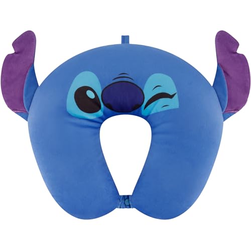 Disney Stitch Nackenkissen, Erwachsenen-Reisezubehör mit 3D-Ohren für Flugzeug, Auto und Büro, bequem und atmungsaktiv, Blau