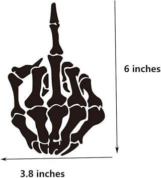 Skull Skeleton Bone Middle Finger Flipping Off Car Decal/Sticker (Black)