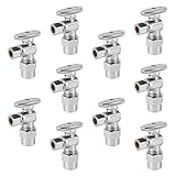 10-Pack EFIELD 1/4 Turn Angle shut off Valve 3/8' OD Compression X 1/2' CPVC Pipe Connection, Chrome Plated Brass,(VALVE070-10PCS)