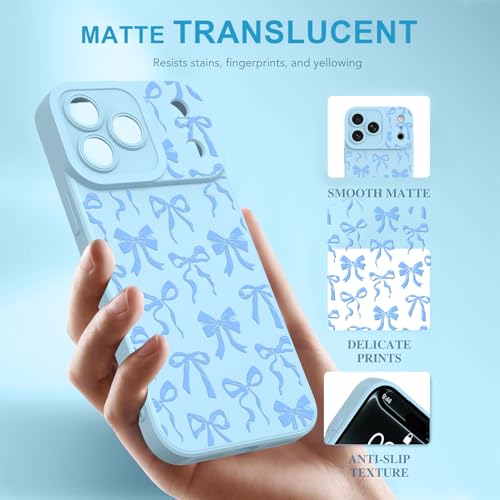 Image of Designed for iPhone 17 Pro Max Case, Cute Bowknot Bow Tie Pattern Liquid Silicone Phone Case, Slim Soft TPU Protective Cover for Women Girls, Light Blue