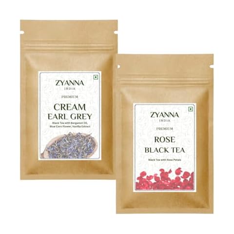 Zyanna Cream Earl Grey (3.53oz) & Rose Black Tea (3.53oz) Combo Pack of 2 (100g x 2) Cover