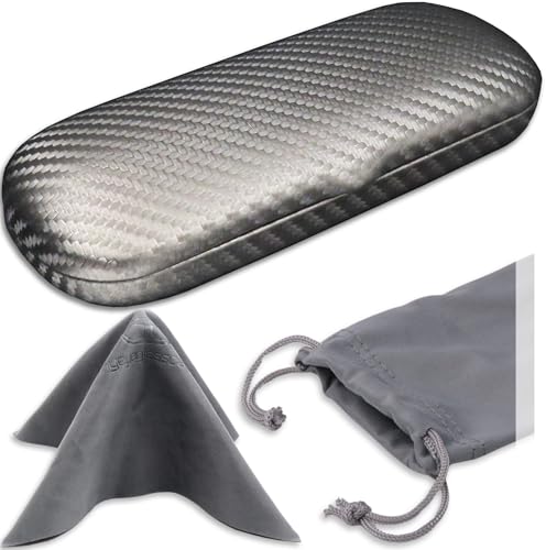Image of MyEyeglassCase Men Small Glasses case - Eyeglasses Hard Shell Holder Pouch & Cloth-Reading Slim & Narrow Case Heavy Duty