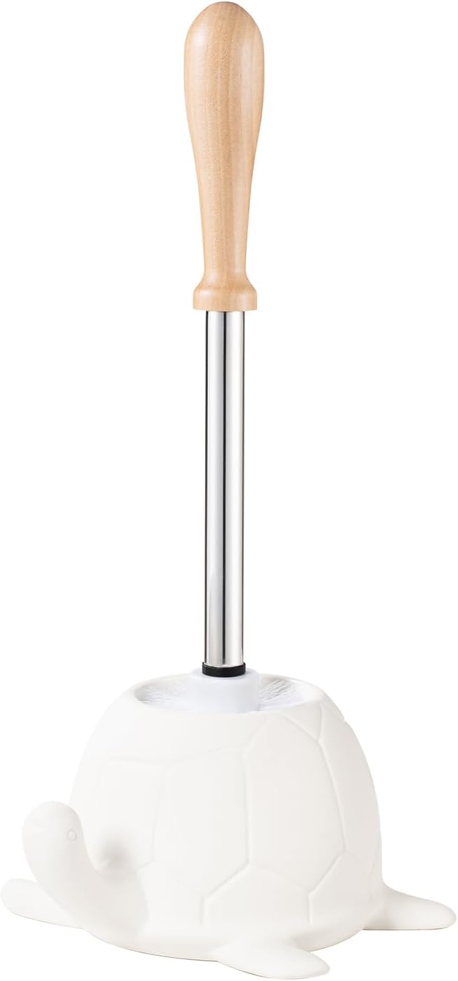 Turtle Base Toilet Brush and Holder Set - Ceramic Toilet Bowl Cleaner Brush, DIY-Paintable Toilet Base Bathroom Brush for Home & Commercial Use - White
