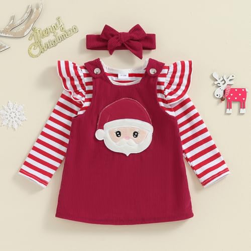 Christmas Halloween Skirt Outfit Newborn Baby Girl Ruffle Romper Suspender Corduroy Overall Dress 3Pcs Clothes3
