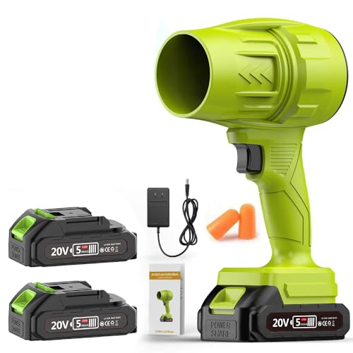 Turbo Electric Cordless Leaf Blower, 20V Battery High Pressure Air Blower, Jet Dry Blower Car Dryer, Handheld Snow Blower for Home Outdoor Leaf Dust Snow Blowing (Green - 2 Battery)