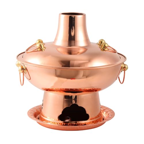 UNYQBFKM Chinese Copper Charcoal Hot Pot Household Charcoal Mandarin Duck Copper Hot Pot Old Beijing Shabu-Shabu Copper Fire Boiler for Kitchen Catering Parties Hotels Dining,28cm-A