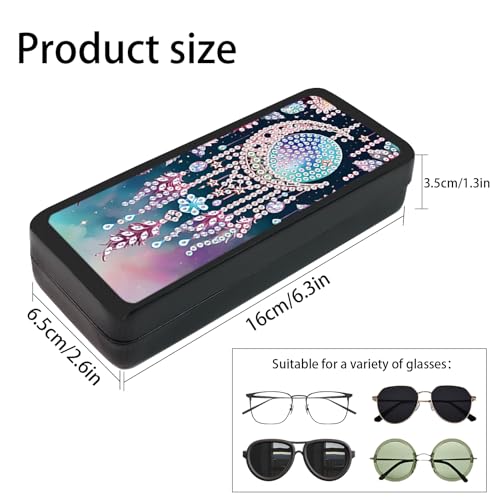 Image of 5D DIY Diamond Painting Glasses Case for Adults, Dreamcatcher Moon Diamond Art Eyeglass Holder, Handmade Diamond Art Sunglass Storage Box, Travel Craft Gift