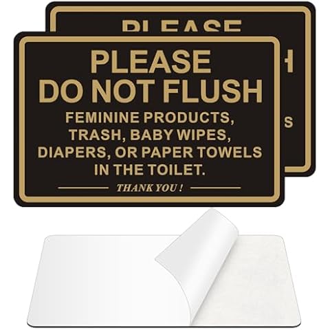 (2 PACK) Do Not Flush Sign for Bathroom, Self-adhesive Do Not Flush Anything Except Toilet Paper Sign, 9 x 6 Inch Aluminum Metal Signs for Business and Home (Gold) Cover