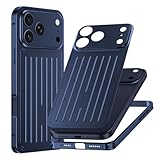 Maustron Phone Case for iPhone 17 Pro - Suitcase Design with Seahorse Clip, Full Alloy 360° Full Coverage Shockproof Protective Case, Titanium Blue