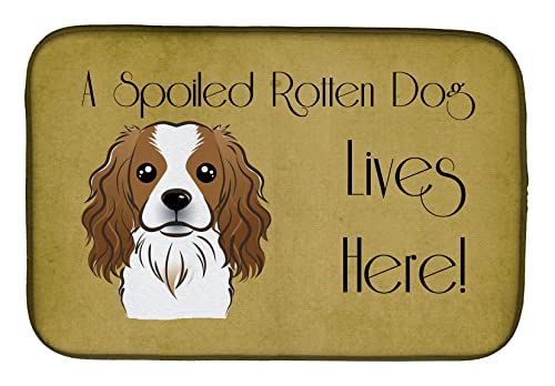 Caroline's Treasures BB1472DDM Cavalier Spaniel Spoiled Dog Lives Here Dish Drying Mat Absorbent Dish Drying Mat Pad for Kitchen Counter Dish Drainer Mat for Countertop, 14 x 21", Multicolor