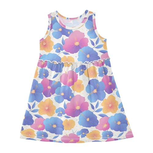 KLL The Garden Tricolor Pansy Flower Toddler Girls Party Dress Casual Sundress Summer Clothes O Neck