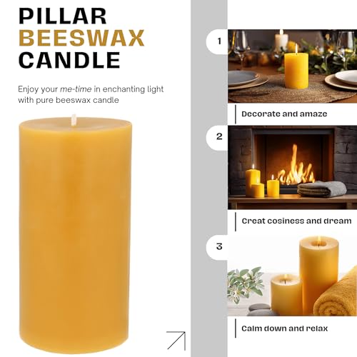 Danilovo Stumpenkerzen aus 100% Bienenwachs – Bienenwachskerzen in Premium-Qualität, Luxuriöses Accessoire für ein Gemütliches Zuhause (1 Stk., 7.5 x 15 cm, Brenndauer 100 Std)