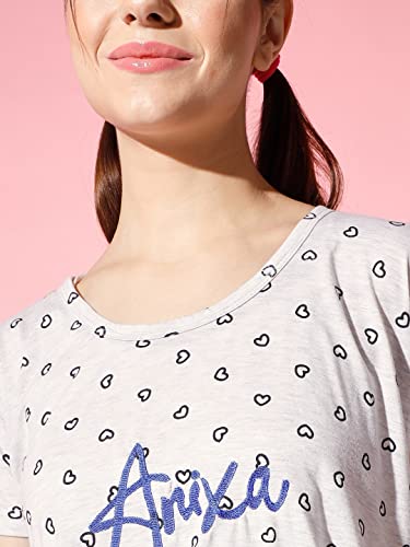Image of Printed Round Neck Short Sleeve Nightsuit Set | Casual Night Dress for Women